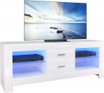 Dripex TV Lowboard, TV Sideboard with LED Lighting & Drawers, High Gloss TV Storage Unit, 130 x 50 x 35 cm, White