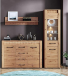 Lomadox Sideboard Display Cabinet Set with Wall Shelf in Artisan Oak 213 x 200 x 40 cm