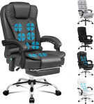 ALFORDSON Ergonoomiline kontoritool, t&ouml;&ouml;laua tool soojamassaažifunktsiooniga, PU nahast arvutitool polsterdatud k&auml;etugede ja pehme peatoega, p&ouml;&ouml;rlev tool ratastega, Rock Grey