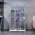 Klaasist vitriinkapp LED-iga, klaasist vitriinkapp 2 uksega, 3 riiulit, lukuga vitriinkapp, vitriinkapp kollektsion&auml;&auml;ridele, elutuppa, kaasaegne (valge, valgusribad + rattad)