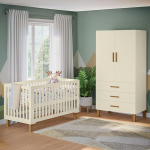 Bellabino Liri lastetoakomplekt - 2-osaline lastetoakomplekt koos lastekapiga ja beige/loomu v&auml;rvi beebivoodiga - 3-suunaline reguleeritava k&otilde;rgusega v&otilde;revoodi ja lastetoakapp lastetoas