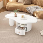 Merax ebaregulaarne kohvilaud, kaasaegne elutoa laud pilve kujul, elegantne diivanilaud, kohvilaud 1 sahtliga, avatud riiulid, k&uuml;ljelaud kontorisse, magamistuppa, MDF lauaplaat, valge