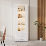 Kebnor k&otilde;rgl&auml;ikega klaasist vitriinkapp, seisev vitriinkapp, vertikaalne vitriinkapp 3 sahtliga, 60 x 35 x 180 cm (valge)