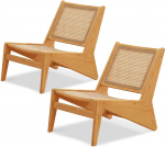 Furlide Rattan-Stuhl, Mitte des Jahrhunderts, moderner Akzentstuhl, l&auml;ssiger Lesestuhl f&uuml;r Wohnzimmer (Holz), 2 St&uuml;ck