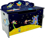 Fantasy Fields - Outer Space teemaline laste puidust m&auml;nguasjakirstu m&auml;nguasjakast ohutushingedega | K&auml;sitsi valmistatud ja k&auml;sitsi v&auml;rvitud m&auml;nguasjakasti m&auml;nguasjade hoidmise &uuml;ksus | Lapses&otilde;bralik veep&otilde;hine v&auml;rv | Lapses&otilde;bralik veep&otilde;hine v&auml;rv