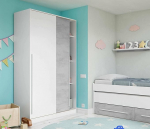 Dmora - Downey garderoobikapp 2 l&uuml;kanduksega, riidekapp riidekorvi ja 3 riiuliga, cm 120 x 50 H200, tsement ja valge