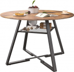 &Uuml;mmargune s&ouml;&ouml;gilaud 120cm k&ouml;&ouml;gilaud 4-6-kohaline puidust s&ouml;&ouml;gilaud tugevate metalljalgadega ja hoiualusega Antiikne efektne puidumass + must (&uuml;mmargune, 120 x 120 x 75 cm)