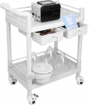 Beauty Trolley with Wheels, Cosmetic Trolley with Handrail, Bucket and 2 Large Drawers, 2 Tier Heavy Duty Vacuum Therapy Machine Trolley, Load 150kg, 360&deg; Rotating Quiet Wheels