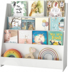 SOCOMFAY Montessori laste raamaturiiul, 4-tasandiline raamaturiiul, 88 cm k&otilde;rgus, lastetoa m&auml;nguasjade hoidmine, raamaturiiul (valge)
