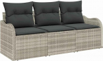 3-Teiliges Garten Sofa Set mit Kissen Hellgrau Poly Rattan, 2-Sitzer Garten Sofa mit Stauraum & Kissen Hellgrau Poly Rattan Gartenlounge Model3354231
