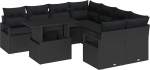 9-teiliges Garten-Sofaset mit Kissen Schwarz Poly-Rattan, 2-Sitzer Garten-Sofa mit Stauraum & Kissen Schwarz Poly-Rattan Gartenlounge Model3357536
