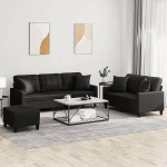 Gecheer 3-TLG. Sofagarnitur mit Kissen Schwarz Kunstleder, Moderne Couch Polstersofa f&uuml;r Wohnzimmer Schlafzimmer Spielzimmer3201393