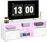 HOMCOM TV-jalg 120 cm, TV-kapp kuni 55-tollise televiisori jaoks, LED-valgustuse ja puldiga, reguleeritavad klaasriiulid, avatud sektsioonid ja kaabli l&auml;bip&auml;&auml;s, TV-pink elutuppa, valge v&auml;rvi