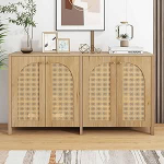 KOMHTOM Rattan Sideboard Storage m&ouml;&ouml;bel elutuba k&ouml;&ouml;gim&ouml;&ouml;bel 4 uksed ja reguleeritavad vaheseinad magamistoa m&ouml;&ouml;bel (puidu v&auml;rvi)