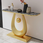 Kitsas pikk konsoollaud geomeetrilise metallist alusega, diivanilaud t&ouml;&ouml;stuslikus esikus, akentne esiku laud elutuppa ja esikusse (kuldne, 100cm)