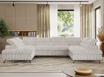MKS MEBLE Diivan U-Form Schwarz, Wohnlandschaft, Sofa mit Schlaffunktion und Bettkasten, Schlafsofa mit Bettkasten, Couch mit Verstellbare Kopfst&uuml;tzen - Pablo U - Cord - Beige - ohne Topper
