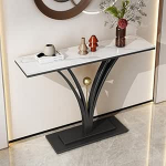 Moodne Faux marmorist konsoollaud Kitsas aktsentlaud elutoa sissep&auml;&auml;suks Stiilne koridorilaud diivani taga Kuldne viimistlus 120cm pikkune