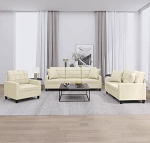 Gecheer 3-TLG. Sofagarnitur mit Kissen Creme Kunstleder, Moderne Couch Polstersofa f&uuml;r Wohnzimmer Schlafzimmer Spielzimmer3201349