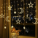Curtain Light Star Moon Window Lights Decoration Fairy Lights for Bedroom Living Room (Warm White 3.5 Metre USB Remote Control)