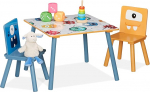 Relaxdays Children's Table with 2 Chairs, Girls & Boys, MDF & Wood, Seating Corner for Children's Room, Colourful
