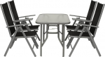 DEGAMO Ravenna Set of 5, 4 x Aluminium Folding Chairs, Multi-Adjustable, Black, 1x Glass Table 70 x 120 cm, Outdoor