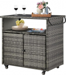 UNIONLINE Rattan Garden Cabinet, Storage Cabinet, Barbecue Trolley with Wheels for Outdoor Use, Rattan Bar Table for Patio, Serving Trolley, Side Cabinet for Buffets in the Garden, Parties