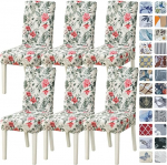 SPRINGRICO Chair Covers for Dining Room, Pack of 6, Stretch Dining Chair Covers, Washable Spandex Kitchen Parsons Chair Slipcovers, Removable Seat Protector for Home or Party (Set of 6, Thorny Roses)
