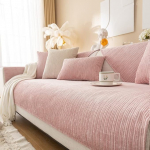 Soft Chenille Sofa Cover - The Four Seasons Sofa Cover Universal Non-Slip Couch Cover 1 2 3 4 Seater Sofa Seat Cushion Cover Sofa Throws L Shape Furniture Protector for Living Room (Pink)