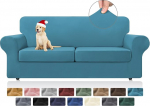 KEKUOU 3 Pack Stretch Couch Covers for 2 Pillows Couch Sofa Sofa Cover Slipcover for 2 Separate Pillows Couch with Soft Elastic Furniture Protector for Dogs Kids (Loveseater, Peacock Blue)