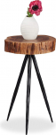Relaxdays Side Table, Solid Wood Tree Disc, Metal Legs, Rustic Design Storage Table, Mango Wood, 50 cm High, Natural