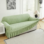 Odot Sofa &Uuml;berzug mit Rock,Sofabezug Ecksofa, Couch &Uuml;berzug f&uuml;r 1/2/3/4 Sitzer, Sofa &Uuml;berzug, Elastische sofabezug L Form rutschfest Sofaschoner, f&uuml;r Schm&uuml;cken (Gr&uuml;n,4 Sitzer)