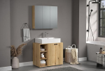 trendteam smart living - PureBliss - Vannitoam&ouml;&ouml;blikomplekt Vanity Unit + Mirror Cabinet - Evoke Oak - Groove Look - (B x K x S) 90 x 186 x 53 cm - Elegantne metallk&auml;epidemetega vannitoam&ouml;&ouml;bel