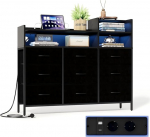 IRONCK sahtlitega kapp, sahtlikapp LED-valgustuse ja laadimisjaamaga, 9 riidest sahtlit ja 3 avatud sektsiooni, kaasaegne sahtlikapp magamistuppa ja elutuppa (must)