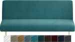 XINEAGE Velvet Futon Cover High Stretch Armless Spandex kangas Diivan Voodi Slipcover Non-Slip m&ouml;&ouml;bli kaitsja elastse p&otilde;hja masinpesu (Futon, Peacock Blue)
