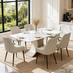 Komplekt 6 s&ouml;&ouml;gitoa tooli, kunstnahast polsterdatud toolid, k&auml;etoega toolid, seljatoega k&ouml;&ouml;gitoolid, metalljalgadega k&auml;etoega tool, s&ouml;&ouml;gitoa, elutoa toolid,