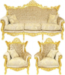 Casa-Padrino Baroque Living Set Master kreemjas samet/kuldne - 3er diivan + 2 tugitooli