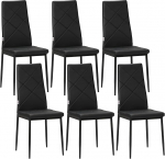 HOMCOM komplekt 6 pehmendusega k&otilde;rge seljatoega s&ouml;&ouml;gitooli, teemant&otilde;mblusega kunstnahast k&ouml;&ouml;gitoolid libisemisvastaste jalgade ja terasjalgadega elutuppa, 41 x 50 x 97 cm, musta v&auml;rvi