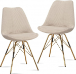 FineBuy S&ouml;&ouml;gitoa toolid komplekt 2 Cara kangast k&ouml;&ouml;gitooli kuldsete jalgadega, Corduroy Shell tool, Skandinaavia disain, polsterdatud tool kangakattega, tool polsterdatud beežiga