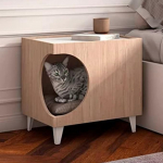 Skraut Home - Ellie Lemmiklooma laud, k&uuml;lgmine sissep&auml;&auml;s, 1 uks, k&otilde;rvallaud, maja kassidele ja koertele, liivakast, voodilaua, elutuppa ja vannituppa, 46,8 x 37 x 40 cm (pruun)