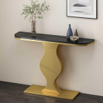 Konsolentisch, Eingangstisch, Konsolen-Akzenttisch, schmaler Langer Sofatisch mit geometrischem Metallfu&szlig;, Eingangstisch f&uuml;r Wohnzimmer, Flur, Foyer (Gold B, 80 cm)