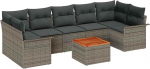 8-teiliges Garten Sofa Set mit Kissen grau Poly Rattan Akazie, 2-sitziges Garten Sofa mit Stauraum & Kissen grau Poly Rattan Gartenlounge Model3355962
