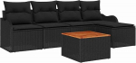 6-teiliges Garten-Sofa-Set mit Kissen Schwarz Poly Rattan Akazie, 2-Sitzer Garten-Sofa mit Kissen Schwarz Poly Rattan Gartenlounge Model3347443