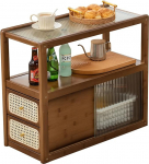 Beistelltisch aus Bambus & Rattan mit Glasplatte - 2-in-1 Beistelltisch und Nachttisch mit Schubladenaufbewahrung f&uuml;r kleine R&auml;ume, Schlafzimmer, Wohnzimmer, Walnuss
