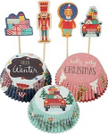72-teiliges Weihnachts-Cupcake-Set - 36 Papierf&ouml;rmchen und 36 Deko-Sticks mit Weihnachtsmotiven