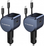 2Pack 100W Zigarettenanz&uuml;nder USB C, RAMPOW 4in1 Einziehbares Auto Ladeger&auml;t, 65W USB-C Schnellladung, BMW Accessoires Auto Auto Zubeh&ouml;r Innenraum mit MacBook, iPhone16e 15, Samsung, iPad-Mineralfarbe