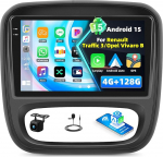 4+128G Android 15 autoraadio Renault Traffic 3/Opel Vivaro B, 9-tolline Incell puuteekraaniga raadio traadita CarPlay & Android Car Bluetooth 5.0 GPS WiFi FM/RDS 32EQ+ AHD tagurduskaamera
