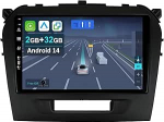 9-tolline Android 14 autoraadio Suzuki Vitara 2014-2020 juhtmevaba Apple CarPlay, Android Car, Mirror Link, GPS navigatsioon, Bluetooth 5.0, WiFi, USB, Navi, FM + tagurduskaamera.
