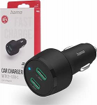 Hama autolaadija, auto kiirlaadija 45 Watt USB C Power Delivery (2 portiline sigaretis&uuml;&uuml;taja laadimisseade nutitelefoni jaoks, mitu laadimisadapterit koos PD-ga, toetab Qualcommi kiirlaadimist) Mustanahaline