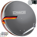 SCHWAIGER satelliitantenni komplekt koos Quad LNB Digital HD 4K terasest satelliits&uuml;steem 75 cm antratsiit mastimontuur F-liitmikuga paigaldusmaterjal Astra Hotbird Eutelsat T&uuml;rksat Amos