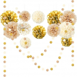Nicrohome 15 t&uuml;kki Pompoms dekoratsioon, Tissue Paper Pompoms, Polka Dot Paper Garland, String, Hanging Background kihluse, Golden Wedding Decoration, Happy New Year New Year's Eve Decoration